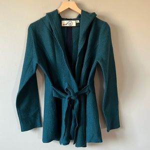 Teal Wool Sweater Wrap Coat - Size M